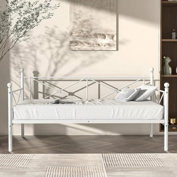 Twin size Heavy Duty Metal Daybed Frame in Classic White Finish