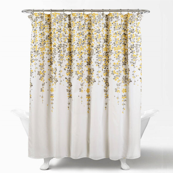 72-inch Off-White Beige Cream Yellow Grey Floral Vines Flowers Shower Curtain