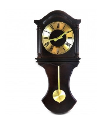 Clock Collection 27.5 Inch Wall Clock with Pendulum and Chimes in Chocolate Brown Oak Finish