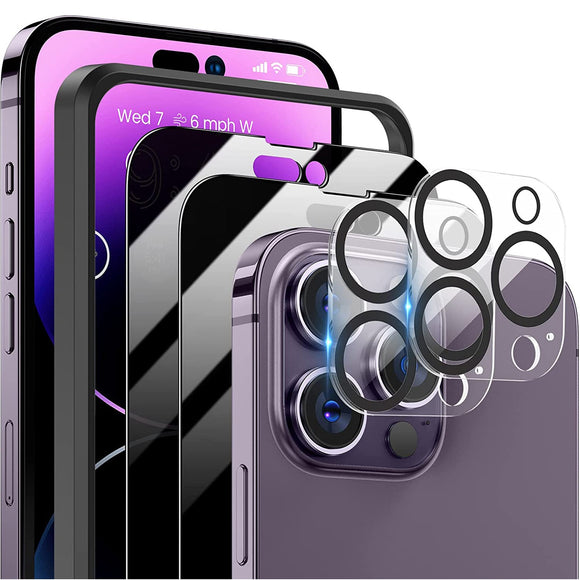 2Pcs Privacy Screen Protectors And 2Pcs Camera Lens Tempered Glass Screen Film Full Coverage Screen Protector Fit for IOS Phone 14/14Plus/14Pro/14Pro