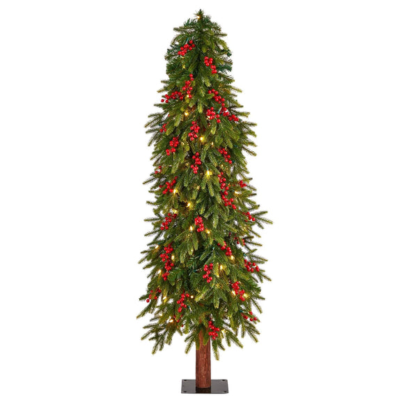 5’ Victoria Fir Artificial Tree with 200 Multi-Color (Multifunction) LED Lights, Berries and 278 Bendable Branches