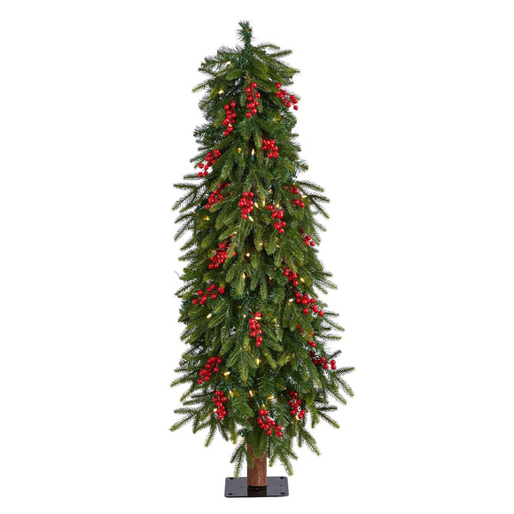 4’ Victoria Fir Artificial Tree with 100 Multi-Color (Multifunction) LED Lights, Berries and 171 Bendable Branches