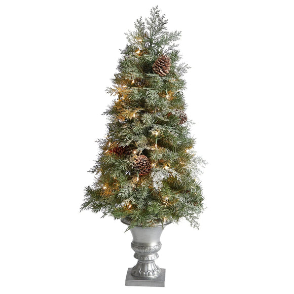 4’ English Pine Artificial Tree with 100 Warm White LED Lights and 413 Bendable Branches in Decorative
