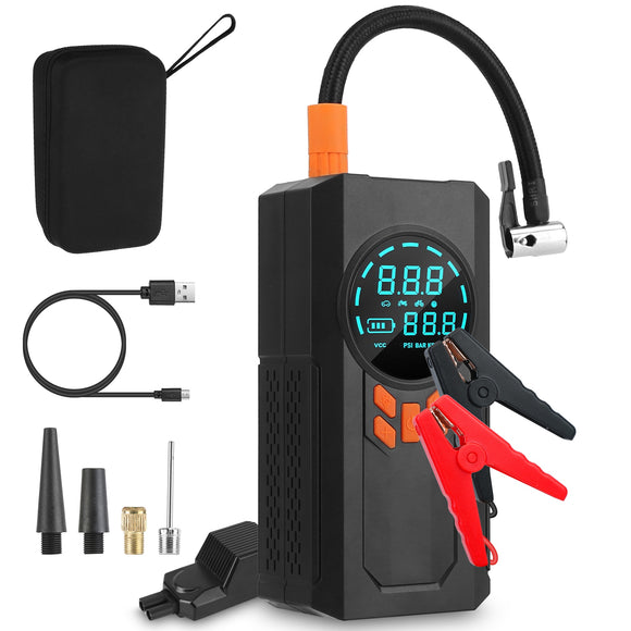 3000A 150PSI 12V Portable Jump Starter with Air Compressor 9.0L Gas/8.0L Diesel Jumper Box with 3 Light Modes Power Bank LCD Display