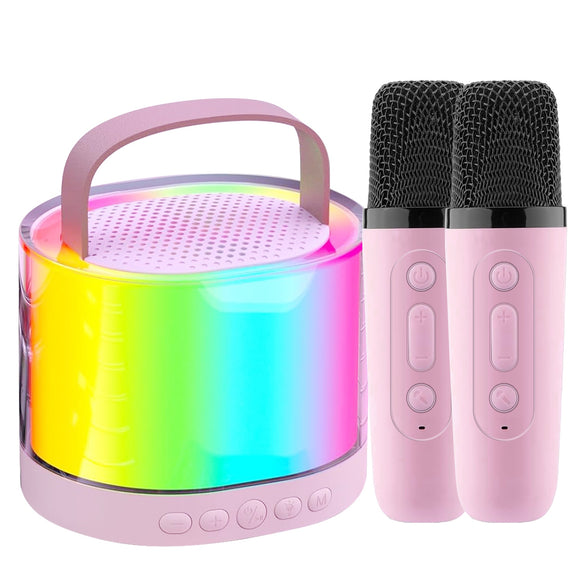 Mini Karaoke Machine With 2 Wireless Microphones Portable Karaoke Set for Kids Adults with RGB Lights Magic Sounds Echo Effect Gift for Boys Girls