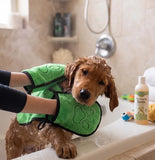 Microfiber Dog Bath Towel | Ultra Absorbent Quick Dry Pet Drying Towel with Double Hand Drop Pockets for Small & Medium Dogs | Green