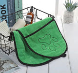 Microfiber Dog Bath Towel | Ultra Absorbent Quick Dry Pet Drying Towel with Double Hand Drop Pockets for Small & Medium Dogs | Green