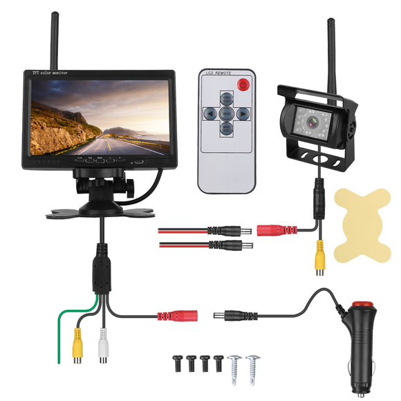 Wireless Backup Camera System Vehicle Rear View Monitor Kit IP67 Waterproof Car Parking Reverse System with 7In Screen Night Vision 2.4G Stable Signal
