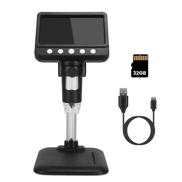 4.3Inch LCD Digital Microscope 1000X 1080P Photo Video Error Coin Magnifier with 8 Dimmable LED Lights PC Views Compatible with MacOS Windows Included