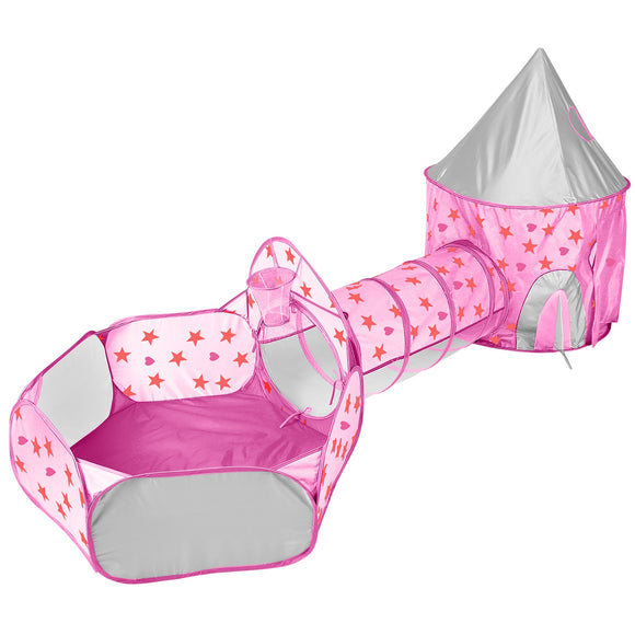3 In 1 Child Crawl Tunnel Tent Kids Play Tent Ball Pit Set Foldable Children Play House Pop-up Kids Tent w/Storage Bag For Indoor Outdoor Travel Use