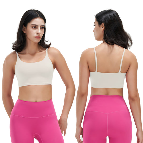 Women Strap Sport Bras Padded Strappy Crop Square Neck Low Impact Bras Sexy Fitness Tank Tops with Removable Pads Flat Straps for Gym Yoga Workout Run