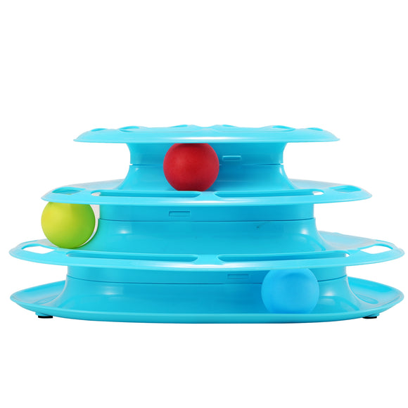 Cat Track Tower Toys 4-Layer Ball Track Interactive Cat Toys Electric Rotate Butterfly Birds