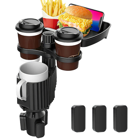4-in-1 Car Cup Holder Tray Food Table Phone Hold Car Expander Detachable 360 Degree Rotatable Expandable Base Car Desk