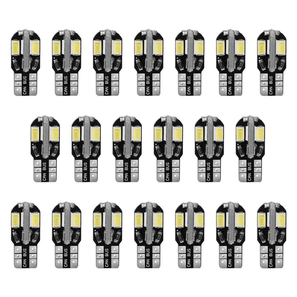 20Pcs T10 SMD5730 LED Light Bulbs 6000K Wedge Light Lamps Dome Map License Plate Car Interior Festoon Lights Kits