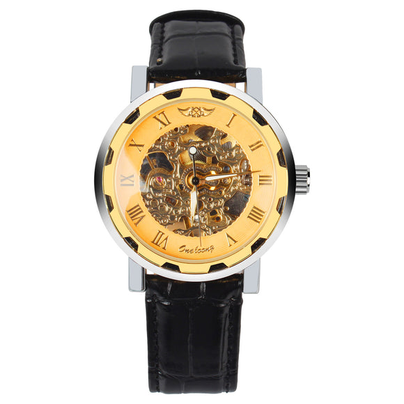Gold Dial Skeleton Mechanical Watch