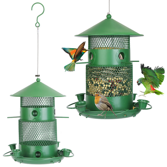 Wild Bird Feeder Squirrel-Proof Chew-Proof Metal Bird Seed Feeder Outdoor Hanging Bird Feeder With 360° Circular Perches Water Cups For Yard Garden Pa