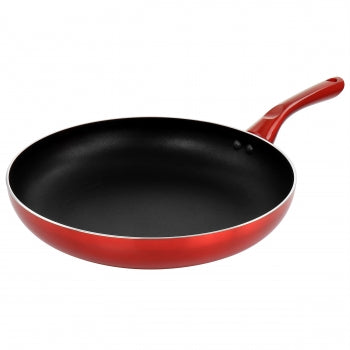 12in Silver Metallic Non Stick Gourmet Fry Pan in Red