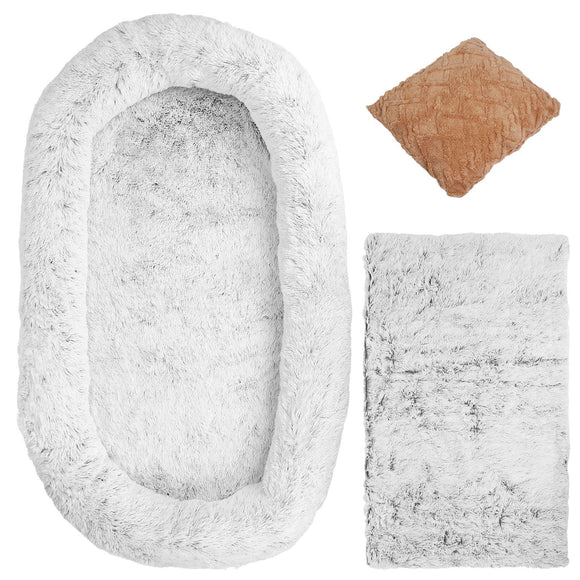 Human Size Dog Bed with Pillow Blanket 72.83x47.24x11.81in Bean Bag Bed Washable Removable Flurry Plush Cover Large Napping Human-Sized Bed For Adults