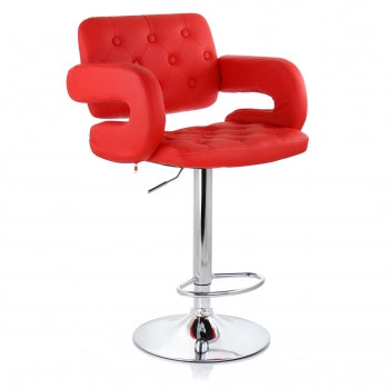 Faux Leather Tufted Bar Stool in Red with Chrome Base and Adjustable Height