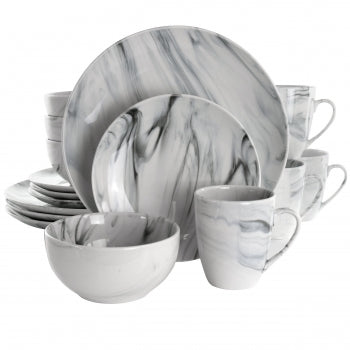 Fine Marble 16 Piece Stoneware Dinnerware Set in Black and White