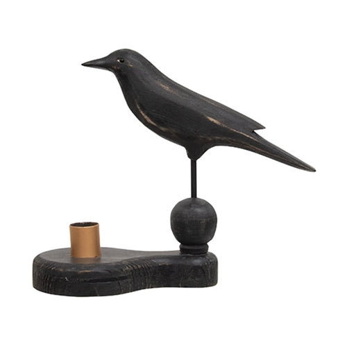 Wooden Crow Pedestal w/Taper Holder
