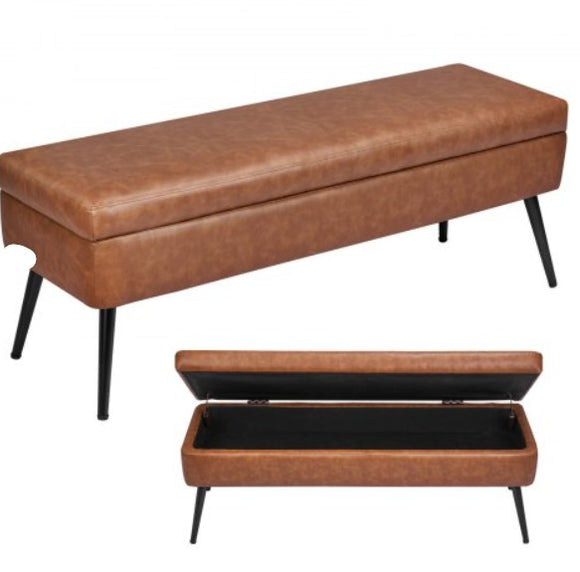 PU Leather Storage Ottoman Bench Bench with Storage and Metal Legs Brown