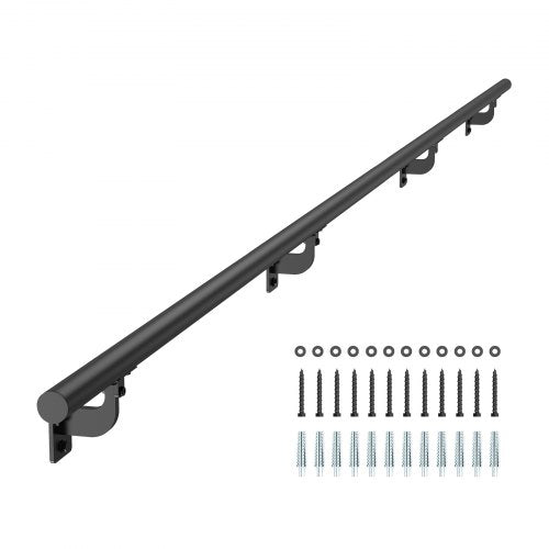 12ft Wall Mounted Stair Handrail Black Aluminum Indoor Outdoor Railing