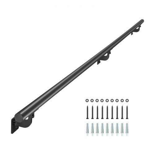 6ft Wall Mounted Stair Handrail Black Aluminum Indoor Outdoor Railing