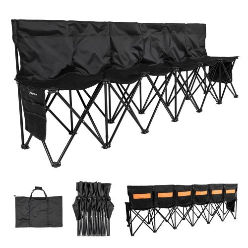 Folding Chair Sport 6 Seat Team Bench w/ Multiple Storage Bags & Carry Bag
