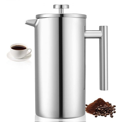 French Press Coffee Maker 51 oz Stainless Steel French Coffee Press Silver