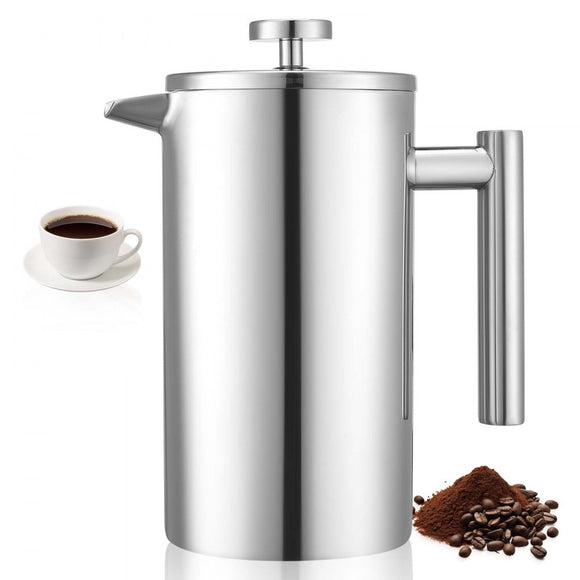 French Press Coffee Maker 34 oz Stainless Steel French Coffee Press Silver