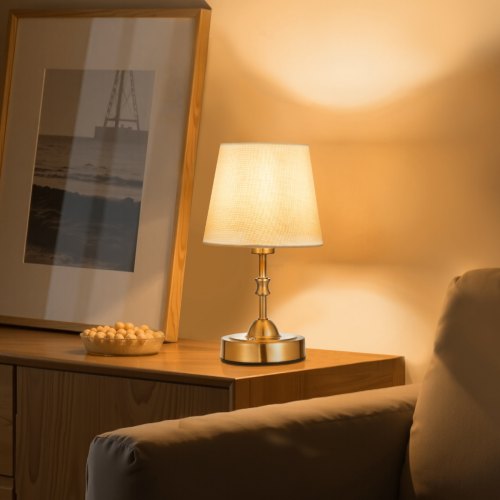 Cordless Table Lamp Rechargeable Battery Small Desk Lamp Fabric Shade Gold