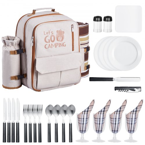 Beach Picnic Backpack Bag for 4 Person with Cooler Compartment Blanket