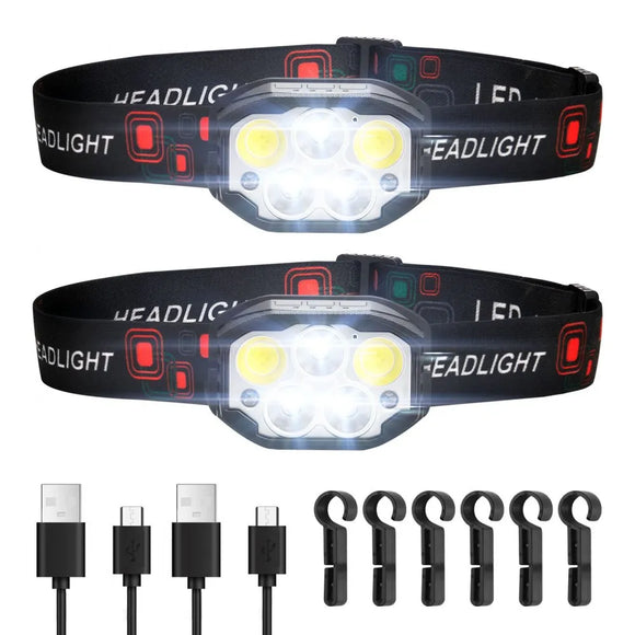 2 Pack Headlamps Lightweight LED Rechargeable Headlight 12 Lighting Modes