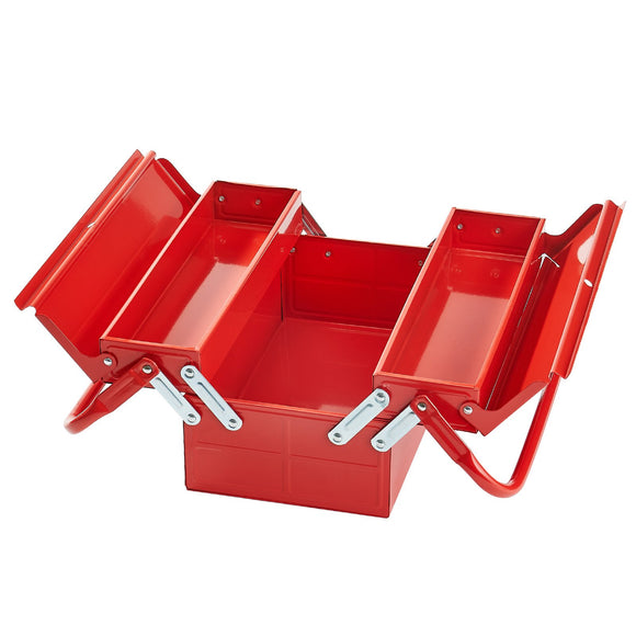Tool Box 14-inch 2-Tier 3-Tray Folding  Toolbox with Handle Red