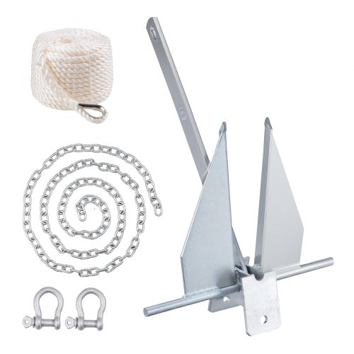 Fluke Style Anchor Kit, 13 LBS Hot-Dipped Galvanized Steel Fluke Anchor with 7.9' Chain, 101' Rope and Two 0.4