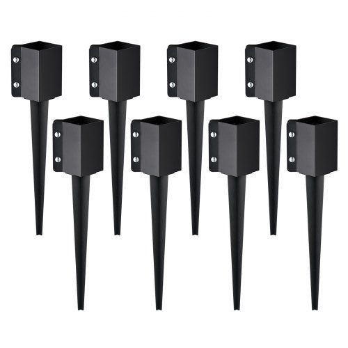 Fence Post Anchor Ground Spike, 8 Pack 24 x 4 x 4 Inches Outer Diameter (Inner Diameter 3.5 x3.5 Inches), Metal Black Powder Coated Post Stake Ground, for Mailbox Deck Garden Railing