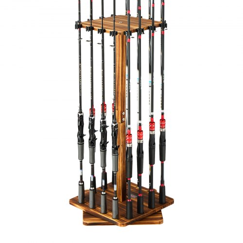 16 Pole Fishing Rod Holder Wood Fishing Rack for Garage 360 Rotate Floor Stand