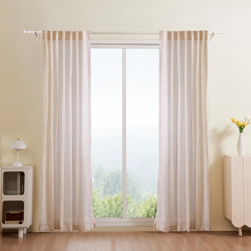Natural Linen Curtains 52 x 84 inch 2 Panels Set Semi Sheer Light Filtering