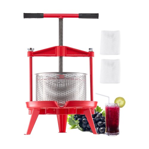 2.38 Gal/9L Fruit Wine Press, Stainless Steel Basket with Cross-beam and Triangular Structure, Manual Juice Maker, Cider Apple Grape Tincture Making Press with T-Handle for Kitchen Home