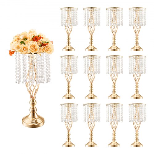 12PCS 49cm/19.3 Tall Crystal Wedding Flower Stand Vase for Party Decor
