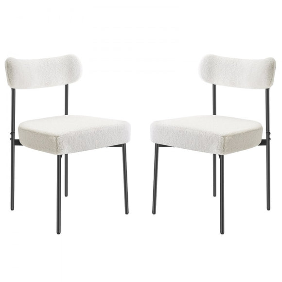 Set of 2 Boucle Dining Chairs Modern Kitchen Chair Curved Backrest Metal Legs