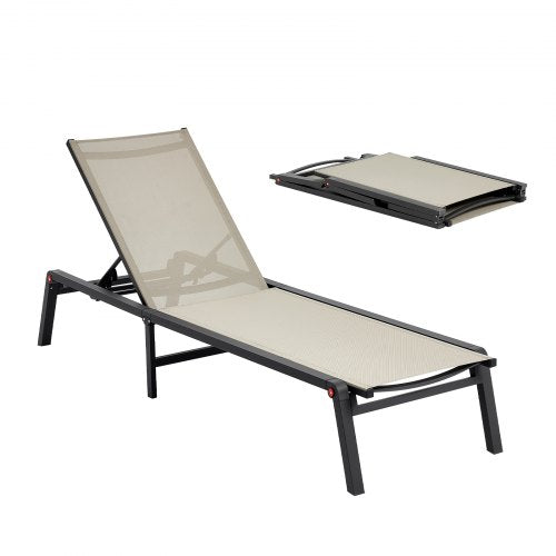Foldable Chaise Lounge Chair 5 Position Adjustable Back Pool Sun Tanning Chair