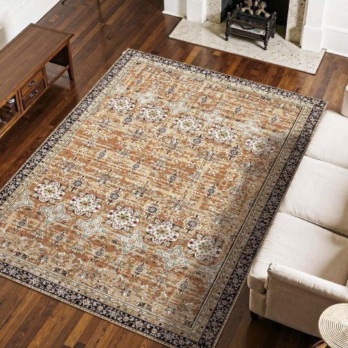 Large Area Rug 7.5x9.5 ft Anti-Skid Tear-Resistant Floor Mat Vintage Brown Green