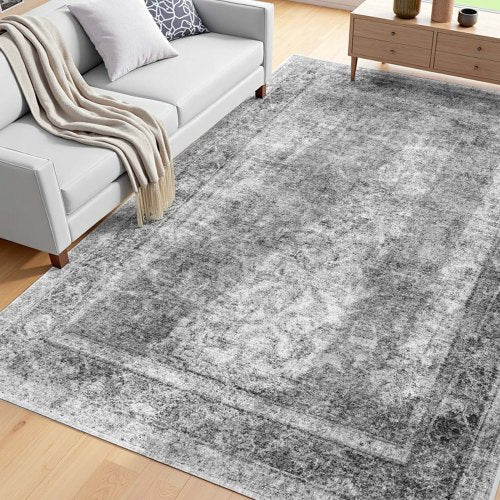 Large Area Rug 6 x 9 ft Anti-Skid and Tear-Resistant Floor Mat Bohemian Gray
