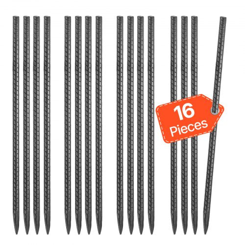 16-Inch 16 Pack Rebar Stakes Heavy Duty Straight Galvanized Steel Ground Anchors