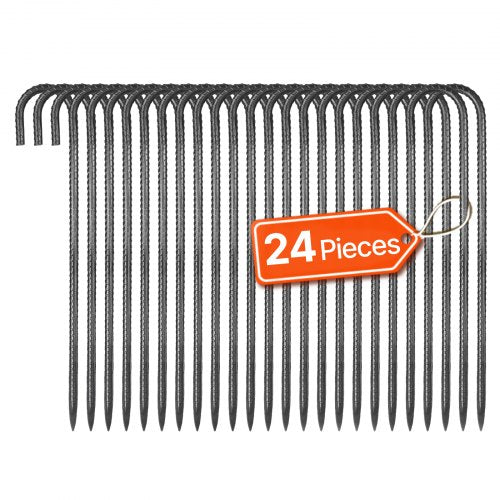 16-Inch 24 Pack Rebar Stakes Heavy Duty J Hook Galvanized Steel Ground Anchors