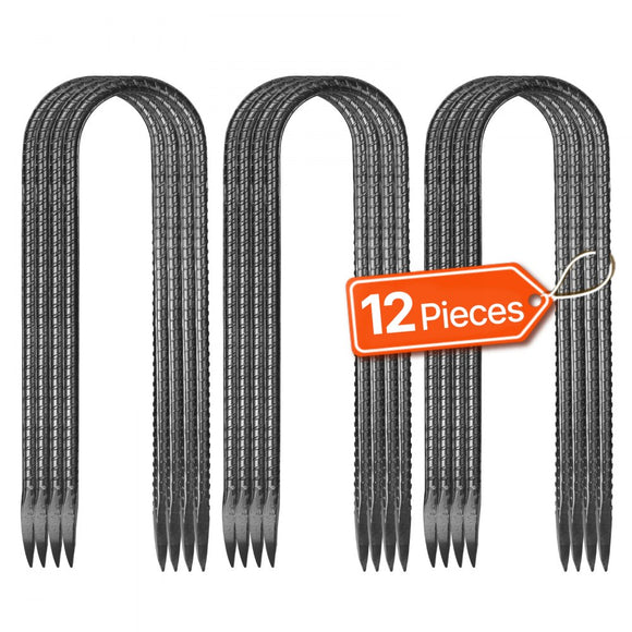 10-Inch 12 Pack Rebar Stakes Heavy Duty U Shape Galvanized Steel Ground Anchors