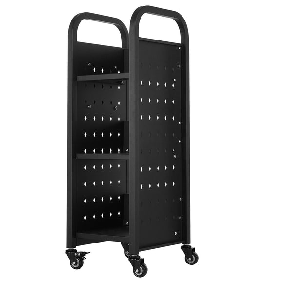 3-Tier Rolling Book Cart Single Sided L-Shaped Shelves Book Truck Black