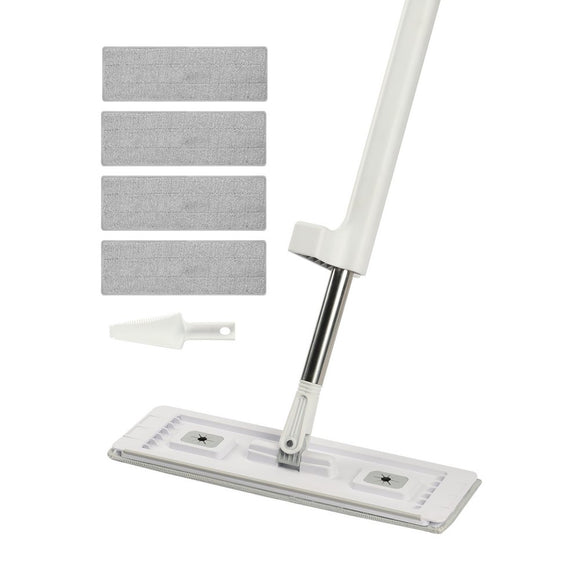 Flat Mop, Self Wringing, Microfiber Floor Cleaner with 4 Reusable & Washable Pads for Dry & Wet Floor Cleaning, Microfiber Flat Mop with Stainless Steel Handle for Hardwood Laminate Tile Vinyl